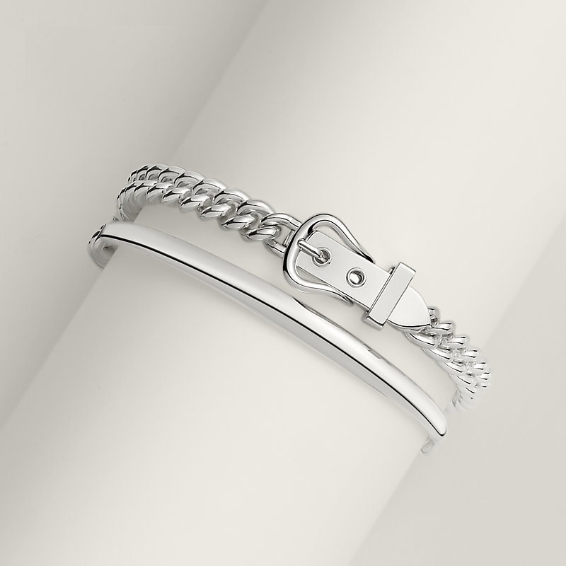 Boucle Sellier Inflexible bracelet, small model - Silver | Hermès USA